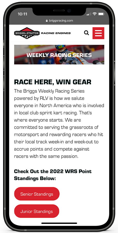 Briggs Racing website designed by Kristy Kleist