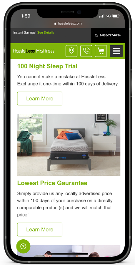 Hassleless Mattress website designed by Kristy Kleist