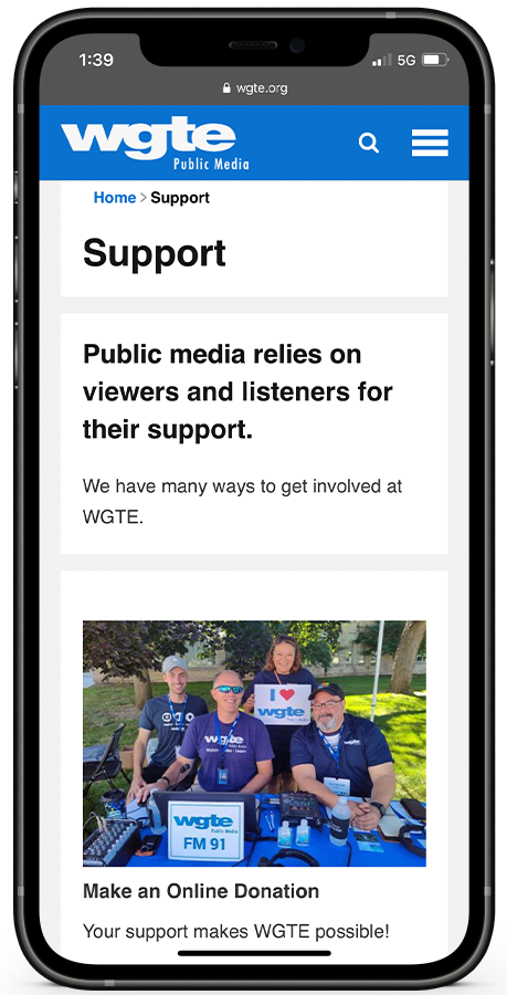 WGTE web design by Kristy Kleist