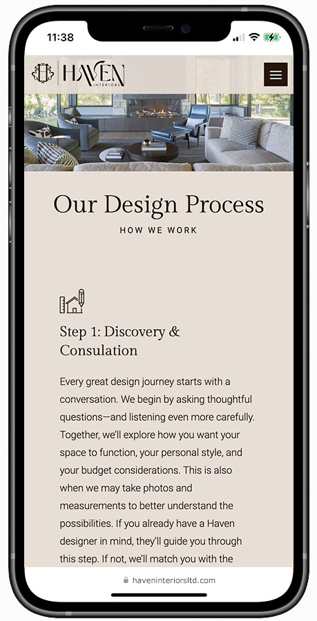 Haven Interiors website designed by Kristy Kleist