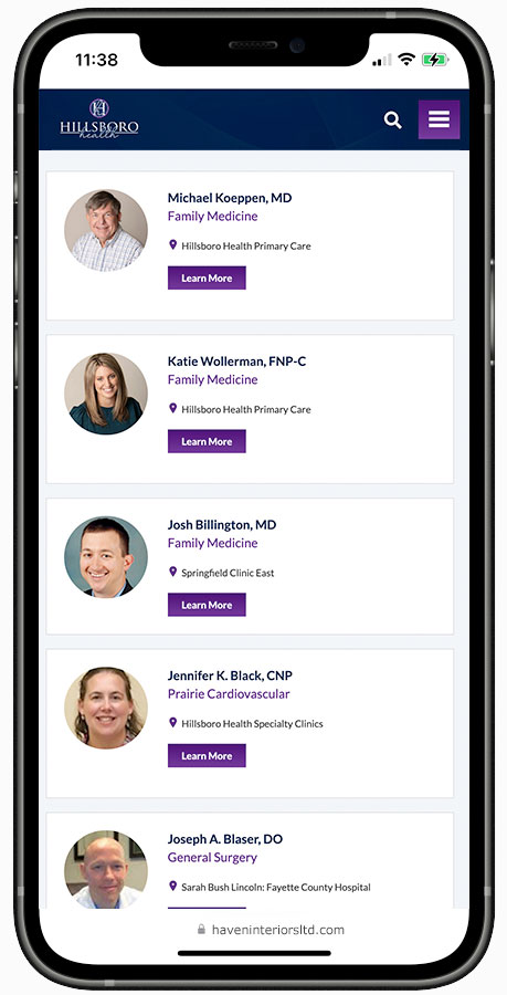 Hillsboro Health website designed by Kristy Kleist