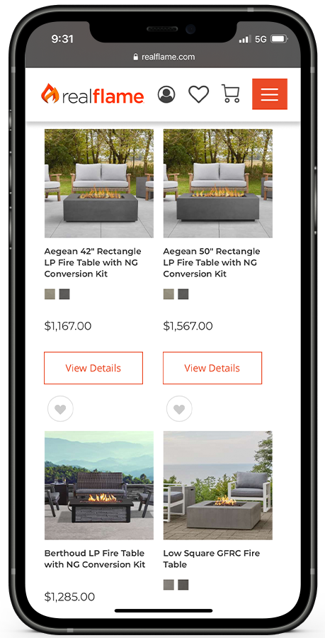 Real Flame website designed by Kristy Kleist