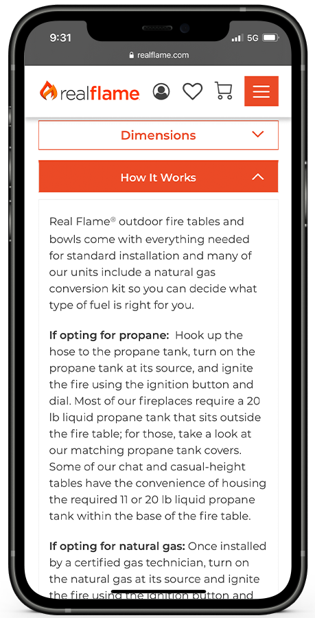 Real Flame website designed by Kristy Kleist
