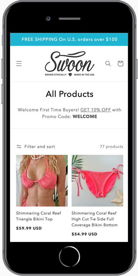 Swoon Swimwear website designed by Kristy Kleist