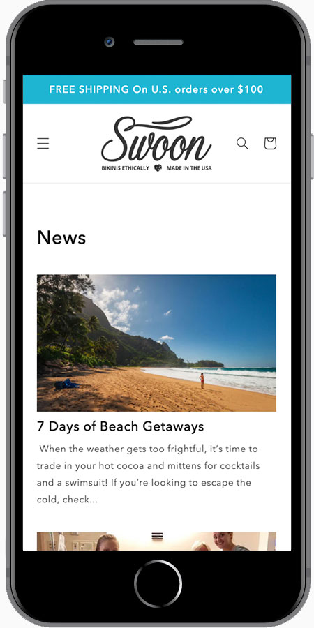 Swoon Swimwear website designed by Kristy Kleist
